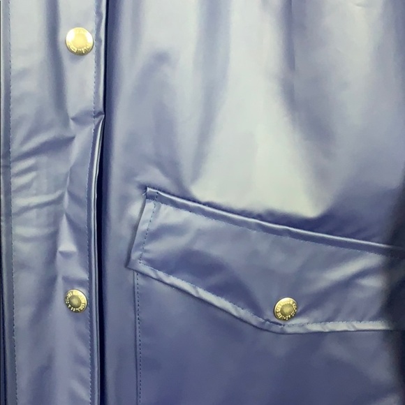Levi's Blue Rain Jacket Trench Coat Hooded XS Long Line Snap Buttons Winter - Picture 3 of 7